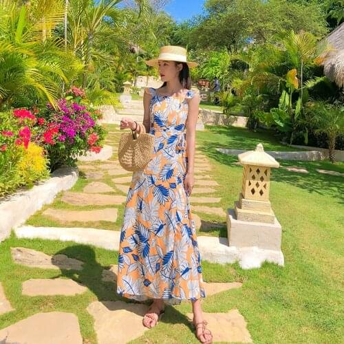 Fashion women elegant holiday beach sun dress new arrival sexy vintage classical high quality ruffles cute a-line dress