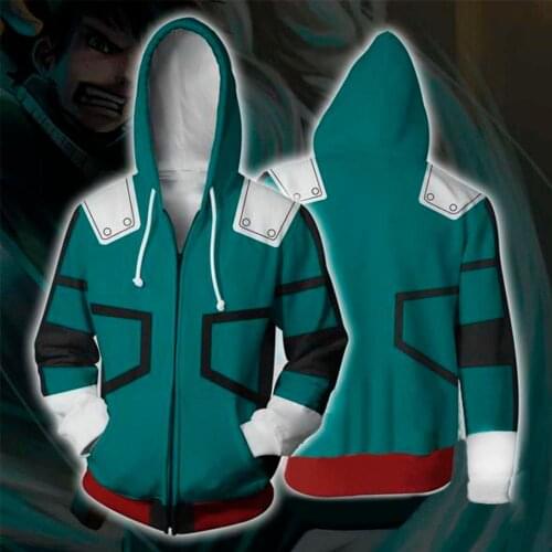 3D My Hero Academia Zipper Hoodie Men Women Deku Izuku Midoriya Cosplay Costume Boku no Hero Academia Sweatshirt School Uniform