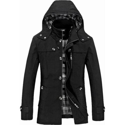 Spring and Autumn New Mens outerwear Windswear Edition Long Mens black Hooded Casual