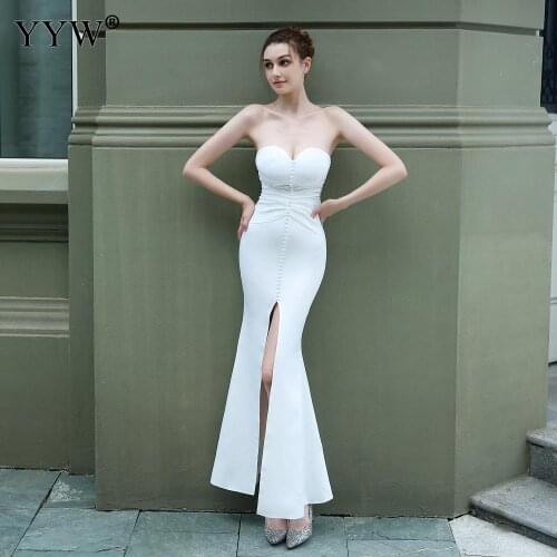 2020 New Sexy Off Shoulder Long Evening Dress White Black High Slit Elegant Female Fashion Long Party Dresses Femme Vestidos