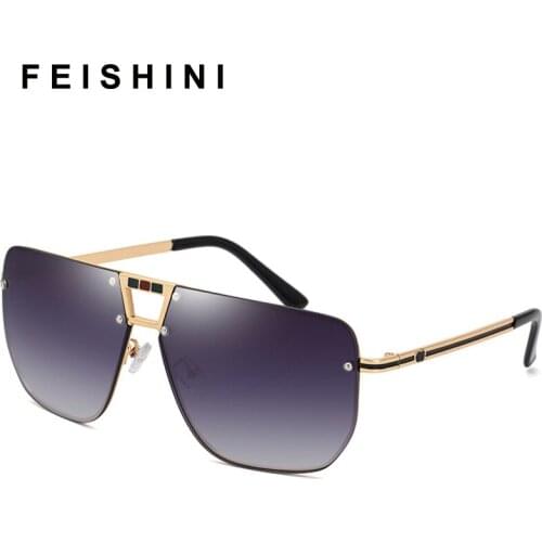 Feishini Superstar Oversized Square Men Sunglasses Women Luxury Brand Fashion Flat Top ladies Metal Glasses Gradient Gafas UV400