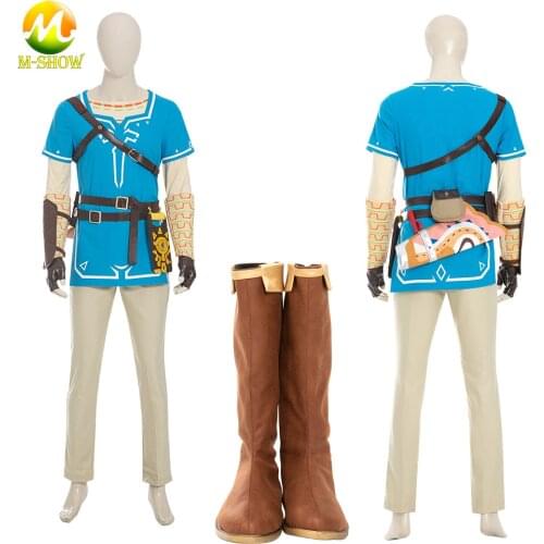 Zelda Breath of the Wild Link Cosplay Costume Link Outfit with Shoes Halloween Fancy Suit for Adult Men Custom Made