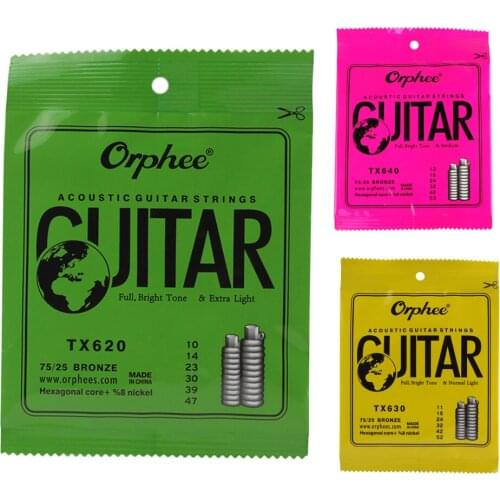 Orphee 6Pcs/set Acoustic Guitar String Hexagonal core+8% nickel FULL,Bronze Bright tone& Extra light Extra Light Medium