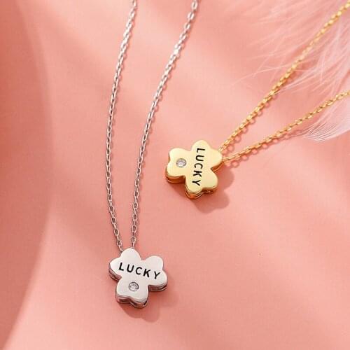 925 Sterling Silver Necklace Clover English Lucky Necklace Female Fashion Simple Niche Necklace Neckalce for Woman