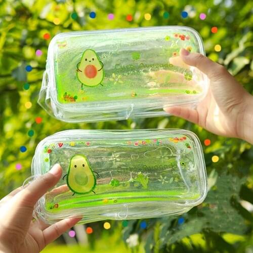 Kawaii Pencil Case Avocado Quicksand Transparent Cases Pencil Box for Girl Pencilcase Pencil Bag School Supplies Stationery Gift