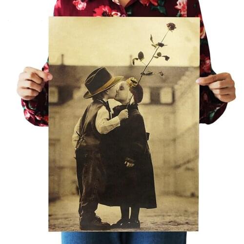 Retro Happy Memory Childhood Kraft Paper Wall Sticker Paper Art Vintage Poster Bar Cafe Decoration Painting 51.5x36cm