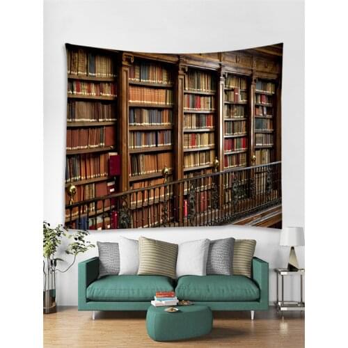 Retro Bookshelf Wine Cabinet 3d Tapestry Background Art Wall Hanging Cover Bedspread Throw Home Bedroom Decor Mysterious Library