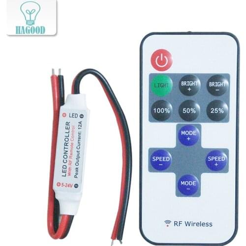 RF Wireless Remote LED Controller 12A 5V-24V LED RF Wireless Mini Remote Dimmer Controller for LED strip