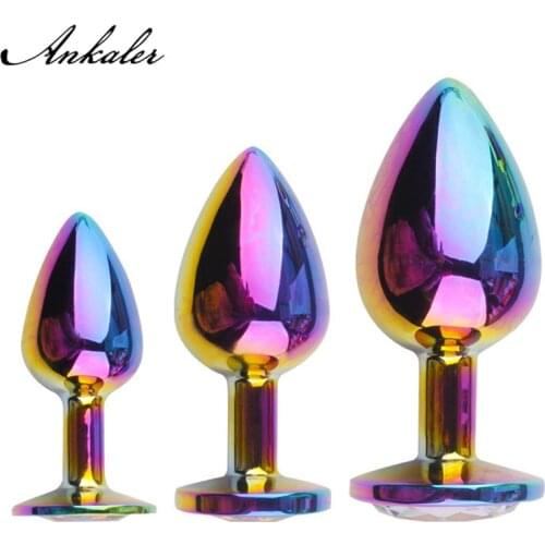 Rose Gold Rainbow Heart Shape Crystal Metal Anal Beads Butt Plug Jewelry Ass Small Medium Size Set Sex Toy For Female Male M-21