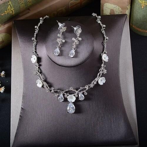 SLBRIDAL Rhinestones Crystals Cubic Zircon Wedding Jewelry Set Bridal CZ Necklace Earring Set Banquet Jewelry Set Bridesmaids