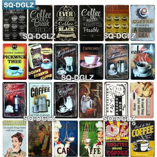 [SQ-DGLZ] Hot Coffee Metal Sign Store Bar Wall Decoration Tin Sign Vintage Metal Signs Home Decor Painting Plaques Art Poster