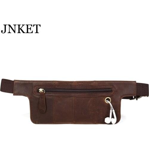 JNKET New Retro Mens Cowhide Waist Bag Casual Crossbody Bags Belt Bag Bum Bag