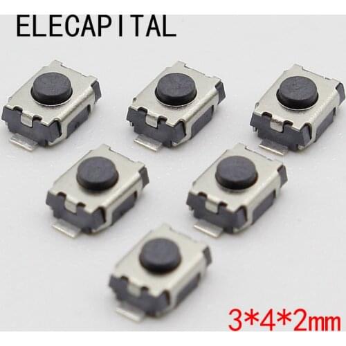Free shipping 50PCS SMD 2Pin 3X4MM Tactile Tact Push Button Micro Switch Momentary