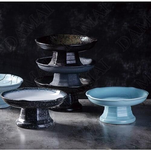 Creativity Stoneware Plates Tall Feet Sushi Sashimi Dishes Dining Table Desktop Fruit Salad Plate Home Kitchen Tableware
