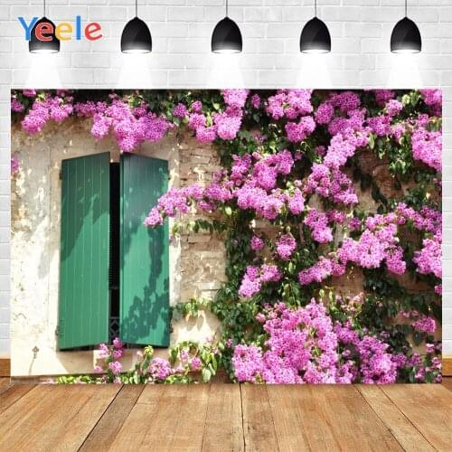 Yeele White Brick Wall Green Window Purple Flowers Bright Sunshine Background Photophone Photography for Decor Customized Size