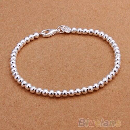 Womens Silver Plated Fashion Jewelry Charms 4mm Ball Bracelet 099N