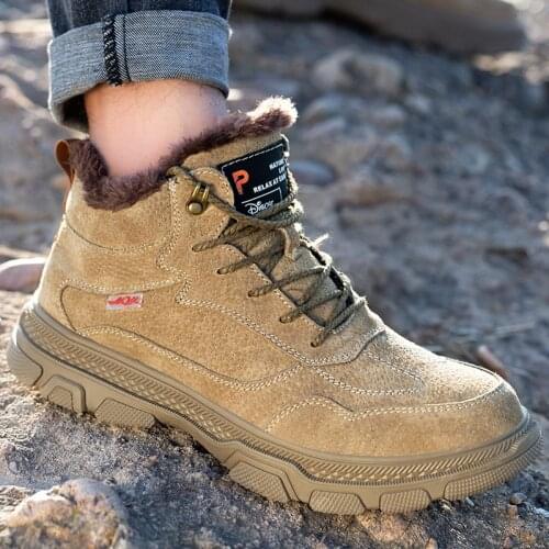 ZEEKSON Winter Cotton Shoes Plus Velvet Cold and Warm Mens High-top Tooling Mens Boots Non-slip Construction Site Safety Shoes
