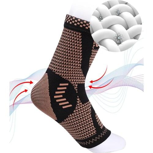 1pcs Copper Ankle Brace Support Breathable Pain Relief Ankle Sleeve Brace Foot Support Black Compression Socks For Running