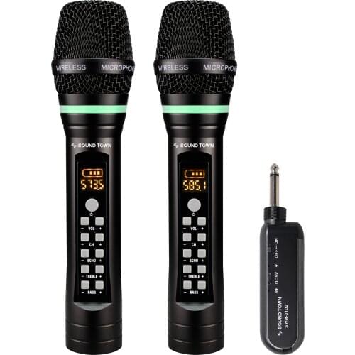 Sound Town 100-Channel UHF Rechargeable Wireless Handheld Mic with Built-in Effects 1/4" Mini Portable Receiver(SWM01-U2HH)