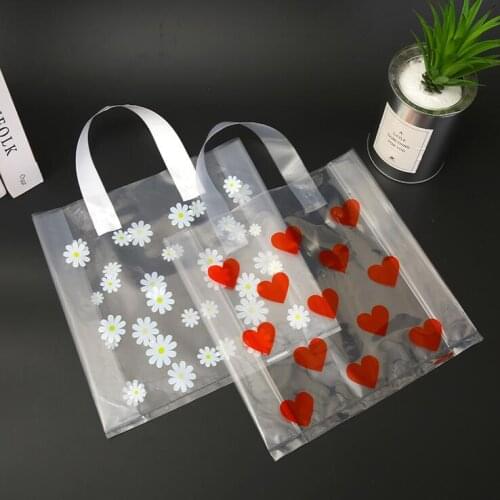 100pcs Clear Packaing Bag For Gift Transparent Plastic Bag With Handle Food Packaging Bag Wedding Gift Pouch