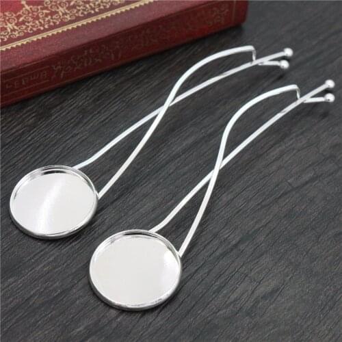 20mm 5pcs High Quality Bright Silver Plated Copper Material Hairpin Hair Clips Hairpin Base Setting Cabochon Cameo J5-34