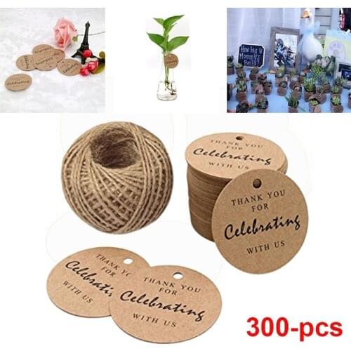 300Pcs Kraft Paper Gift Tags 1.2 inch Thank You for Celebrating with Us Tags Wedding Party Favors For DIY Crafts Garment Tags