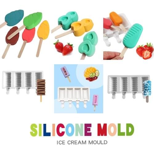 4-cavity Silicone Ice Cream Mold Diamond Small Oval Square Line Various Shape DIY Popsicle Moulds Pop Lolly Maker Reusable Tool