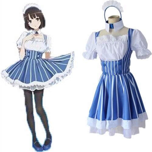 Anime Saenai Heroine No Sodate-Kata Cosplay Kasumigaoka Utaha Katou Megumi Maid Oufit Blue Apron Dress Halloween Party Wear