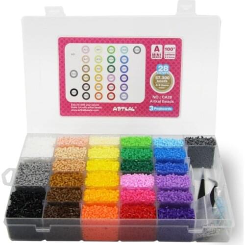 Artkal Beads 28 Color with Pegboards Box Set A-2.6mm Perler Soft Mini Beads Plastic EVA Educational Toys For Children CA28