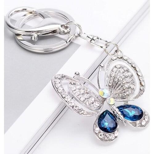 Big Rhinestone Butterfly Keychain Elegant Blue Chaveiro Cute Fashion Crystal Insect Animal Charm Pendant Bag Accessories Keyring