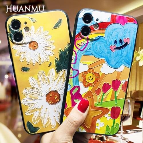 2021 New Creative Oil Painting Red Heart Clouds Chrysanthemum Mobile Phone Case for Huawei for Huawei P40/P30 Pro Mate30/40 Nova