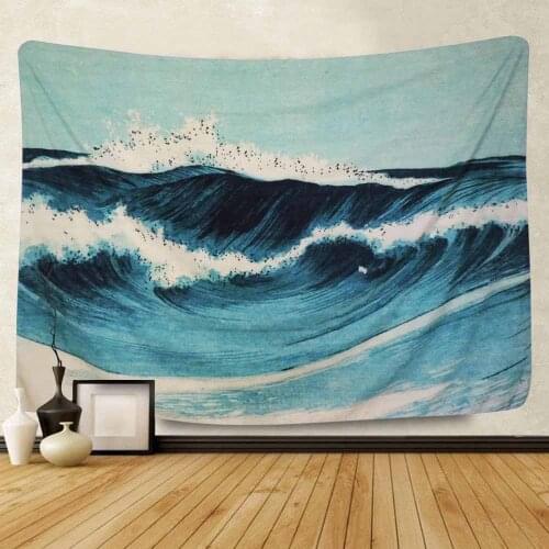 Lannidaa Home Printed Blue Wave Tapestry Wall Hanging Blue Sea Wall Tapestry Dorm Decor Table Cloth Sofa Cover Backdrop Cloth