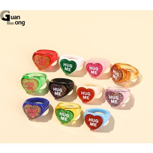 GuanLong Trend Fashion Exquisite Rings for Women Minimalist Transparent Cute Heart Rings for Teen Girls Vintage Resin Jewelry