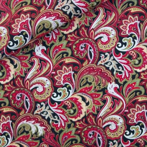 Printed Cotton Poplin Fabric, Pteris flower -red, clothing,bedding,hadmaking, 50cmx140cm