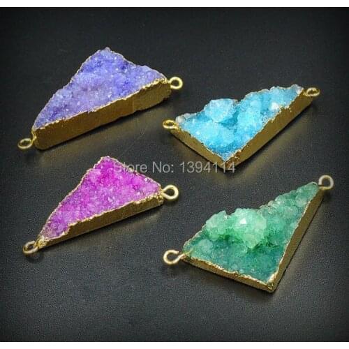 Mixed Colors Crystal Druzy Triangle Connectors Of 24K Gold Cladding Approx 35*15 mm