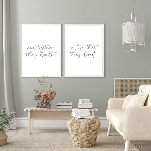 Canvas Painting And Together They Built A Life They Loved Quote Posters Prints Couple Bedroom Wall Art Black White Home Decor