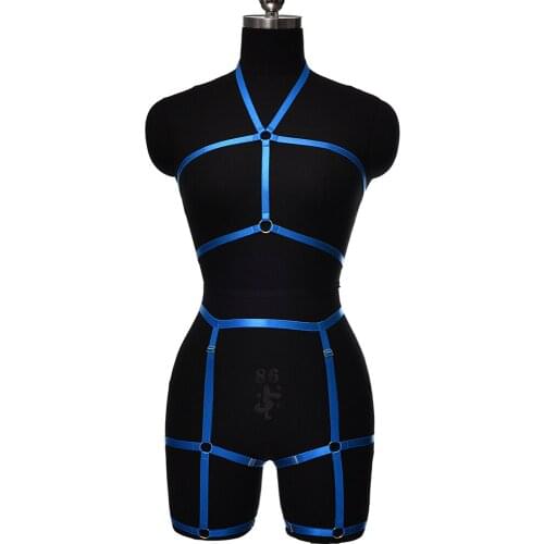 Harajuku Body Cage Harness Garter Set Crop Top Hollow Lingerie Bra Halloween Rave Wear Women Adjustable Bondage Body Harness