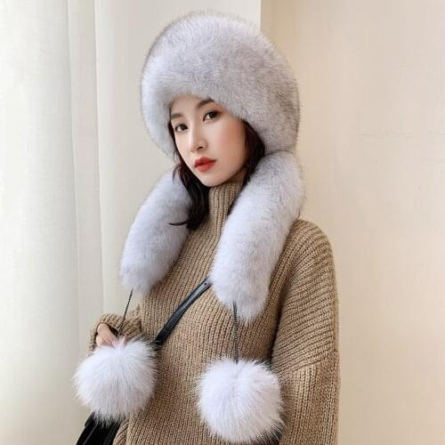 Lantafe Women Hat Winter Hat With Tail Ball Decoration Fluffy Hair Pretty Cute Style Fox Fur Keep Warm Real Fur