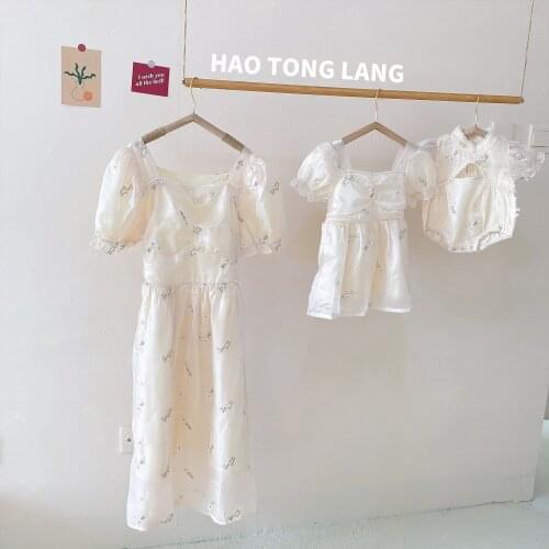 Summer Matching Family Clothes Mommy And Me Dress Fashion Net Yarn Embroidery Dress For Mother And Daughter Baby Girls Rompers