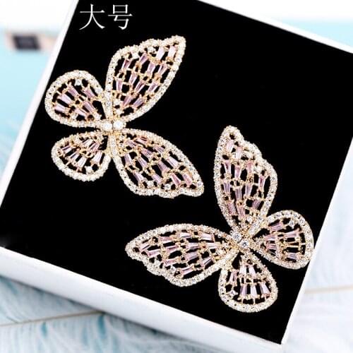 Fashion hollow out zircon women s net red same Earrings butterfly earrings earrings wholesale