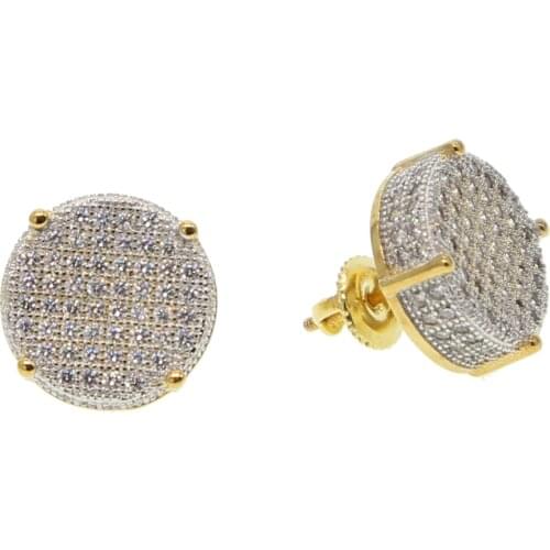 14mm micro pave sparking bling clear cz round dots Boy men hip hop bling fashion screwback earring