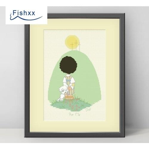 Fishxx Cross Stitch 14CT Kit European Style ChildrenS Bedroom Paintings H111 Sunset Boy And His Lamb