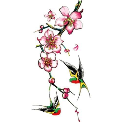 Pink Flowers Temporary Tattoo Sticker Waterproof School Big Women Girls Shoulder Back Body Art Makeup Tools