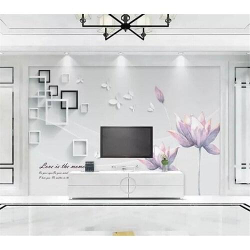 Mural papel de pared Custom wallpaper Purple Flowers Butterfly Box 3D Stereo TV Background Wall papier peint wall paper