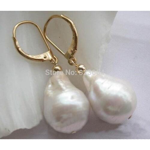 HUGE 22mm white baroque drip keshi reborn pearl dangle earring