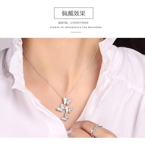 925 sterling silver necklace with short fashion butterfly inlaid rhinestone clavicle chain jewelry for women gifts wholesale