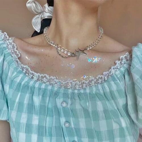 Transparent Beads Punk Butterfly Necklace For Women Vintage Choker Creative Necklace Wedding Elegant Jewelry 2021 New Fashion