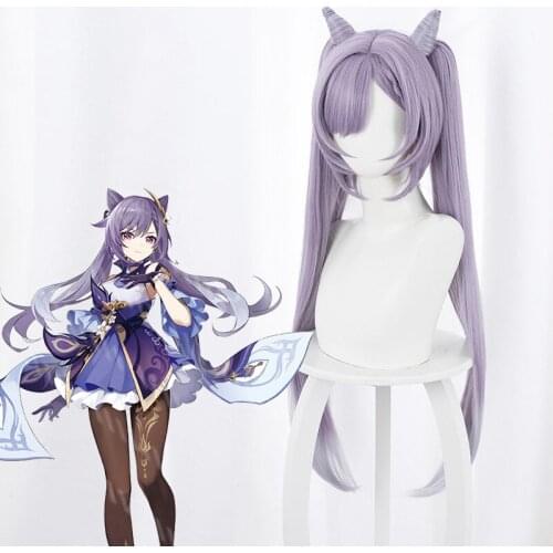 High Temperature Resistance Synthetic Purple Gray Gradient Long Hair Halloween Role Play Game Genshin Impact Keqing Cosplay Wig
