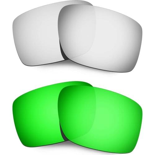HKUCO For Double Edge Sunglasses Polarized Replacement Lenses - SIlver&Green 2 Pairs