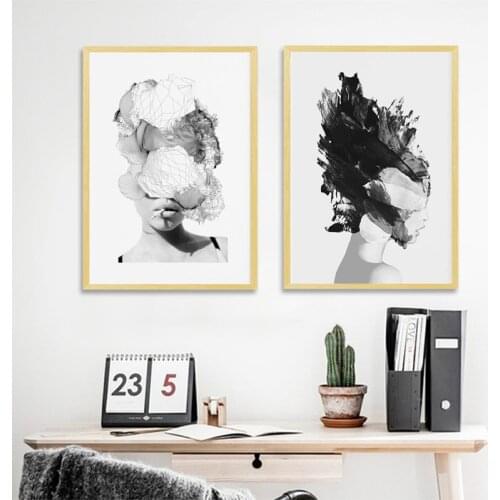 Freyja Woman Abstract Collage Poster Print Black White Girl Smoking Photography Canvas Painting Scandinavian Modern Home Decor